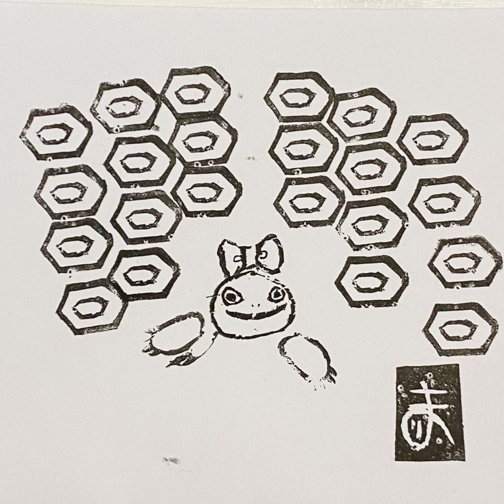 消しゴムはんこでカメ