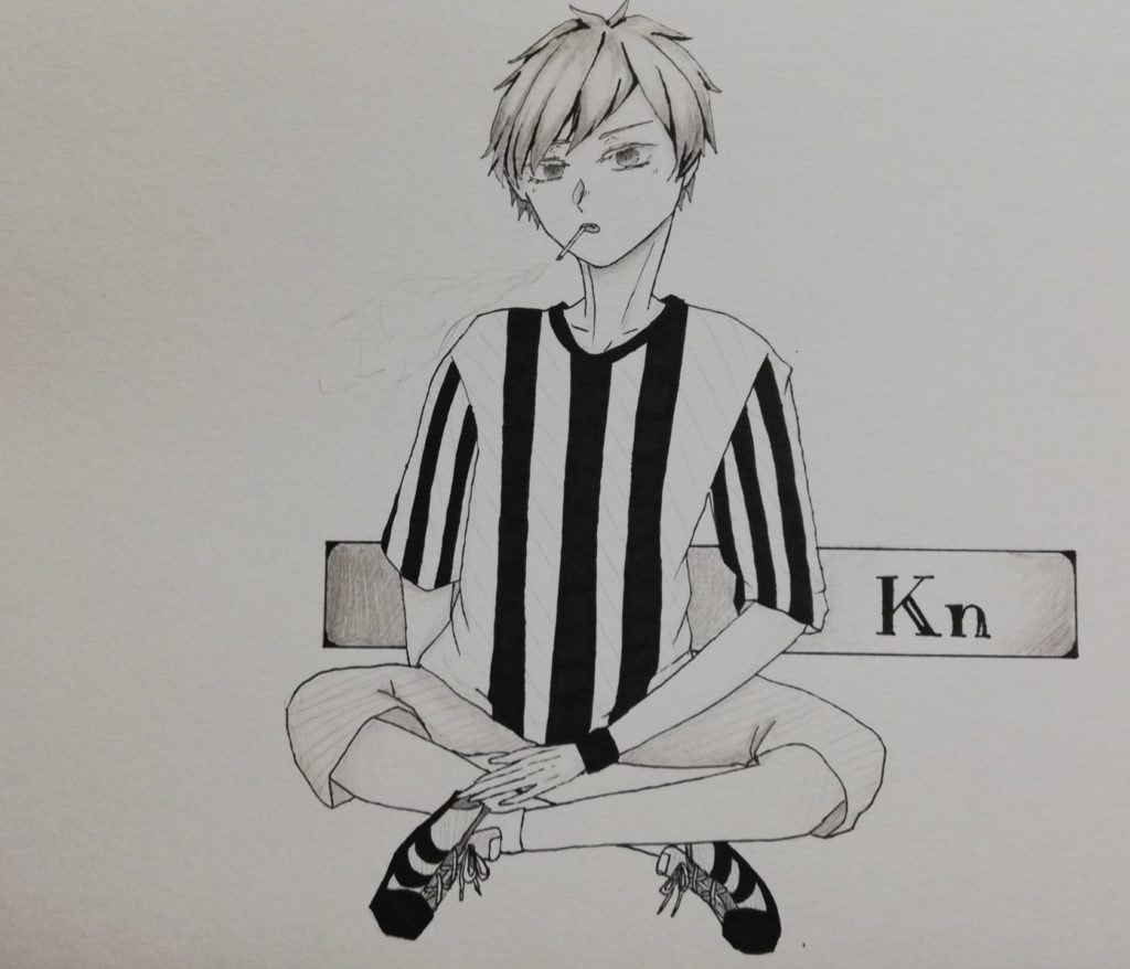 黒ペンと鉛筆で