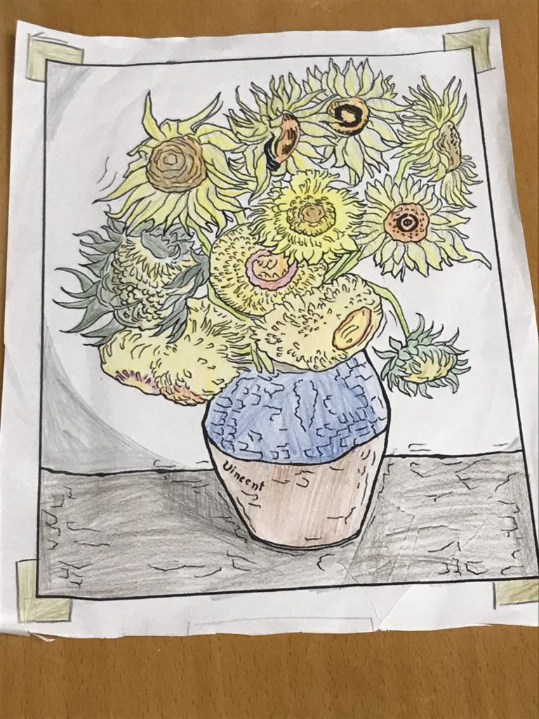 ゴッホのひまわり塗り絵