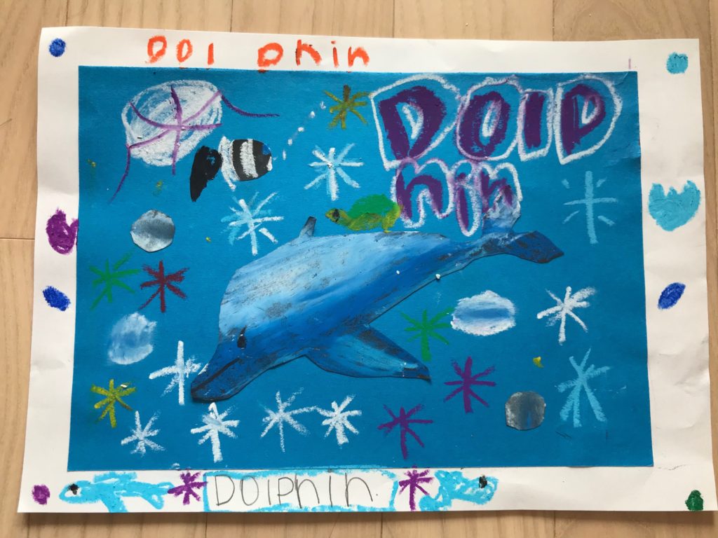 チョークアート　かわいいイルカ