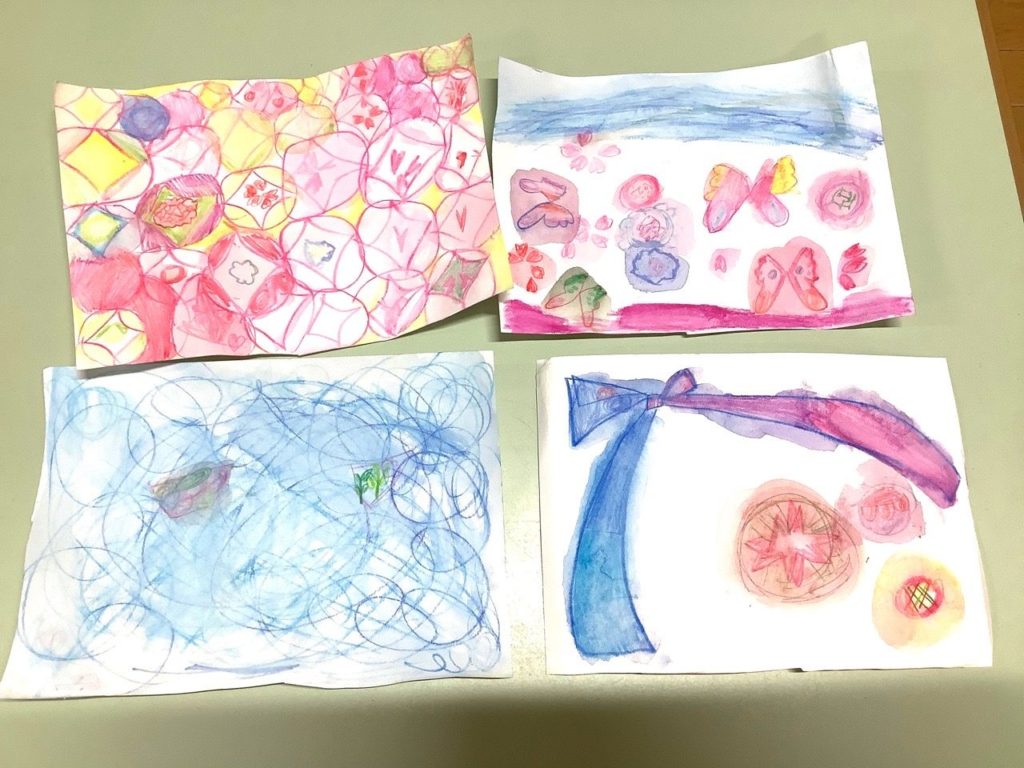 1週目はもようづくり　水彩色鉛筆で