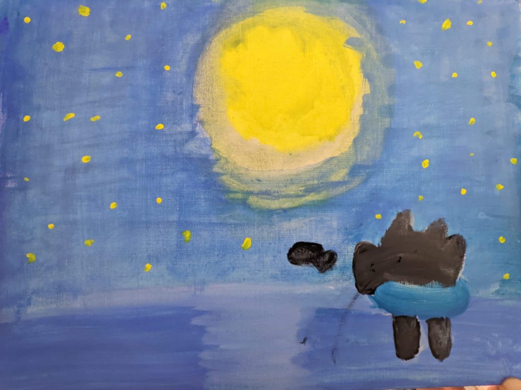夜空の月と黒猫