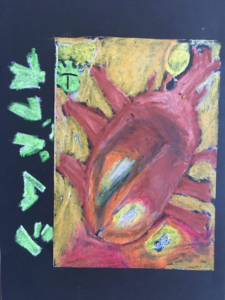 チョークアートでカブトムシ