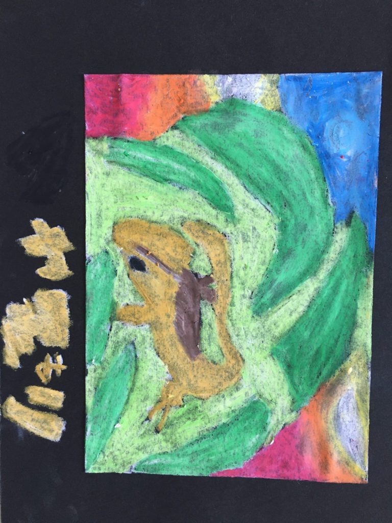 チョークアートでヤモリ