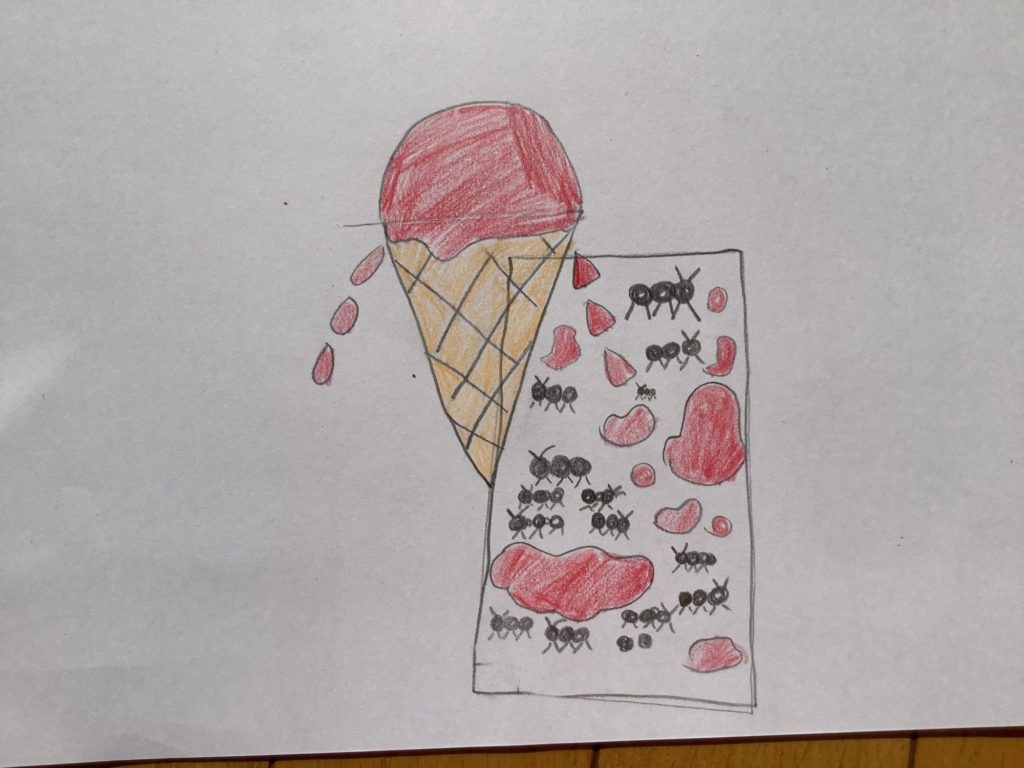 アイスを落としたらありがきちゃった