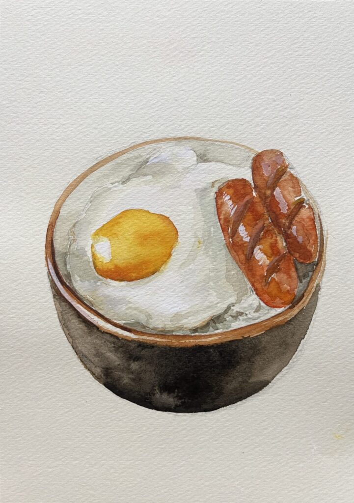 水彩画/目玉焼き丼