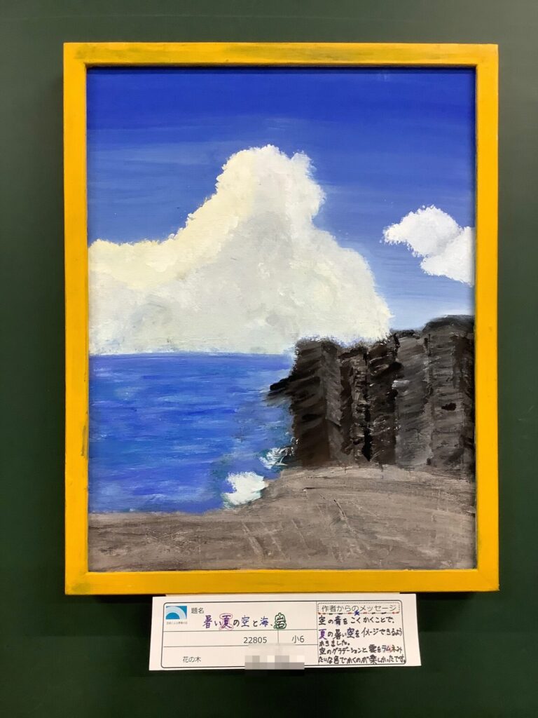 暑い夏の空と海、岩