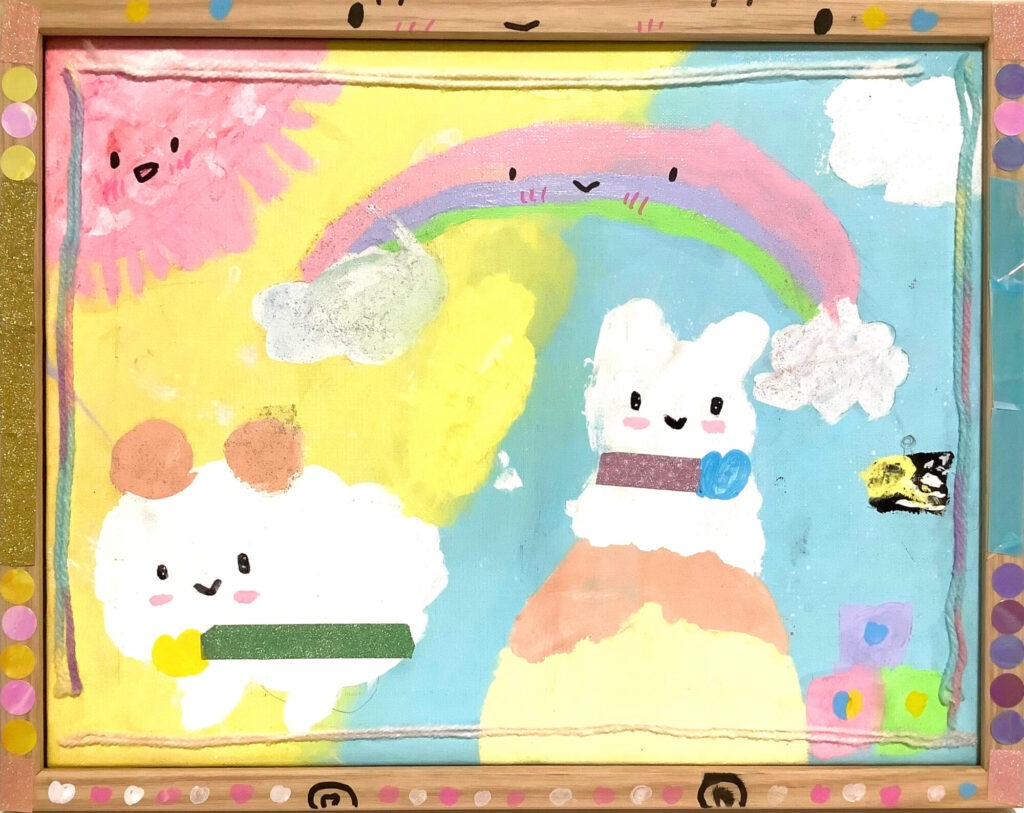 うさぎとひつじがあそんでいるところ