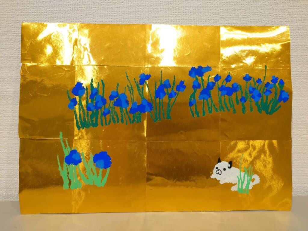 燕子花子犬図屛風