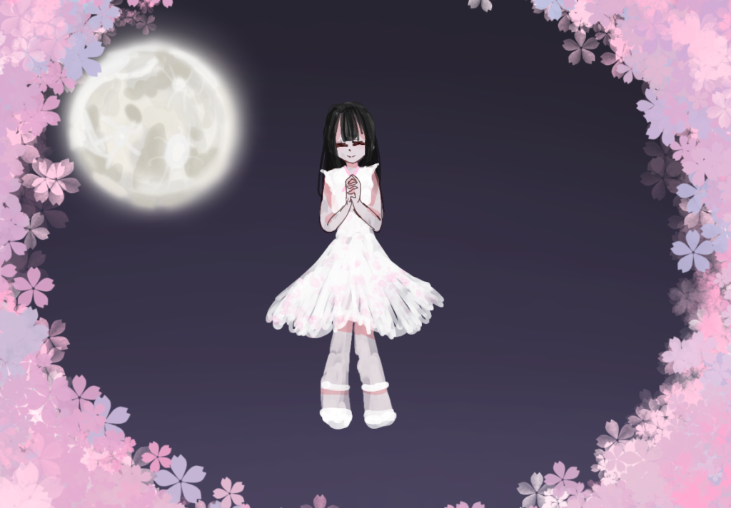 夜桜と満月の少女