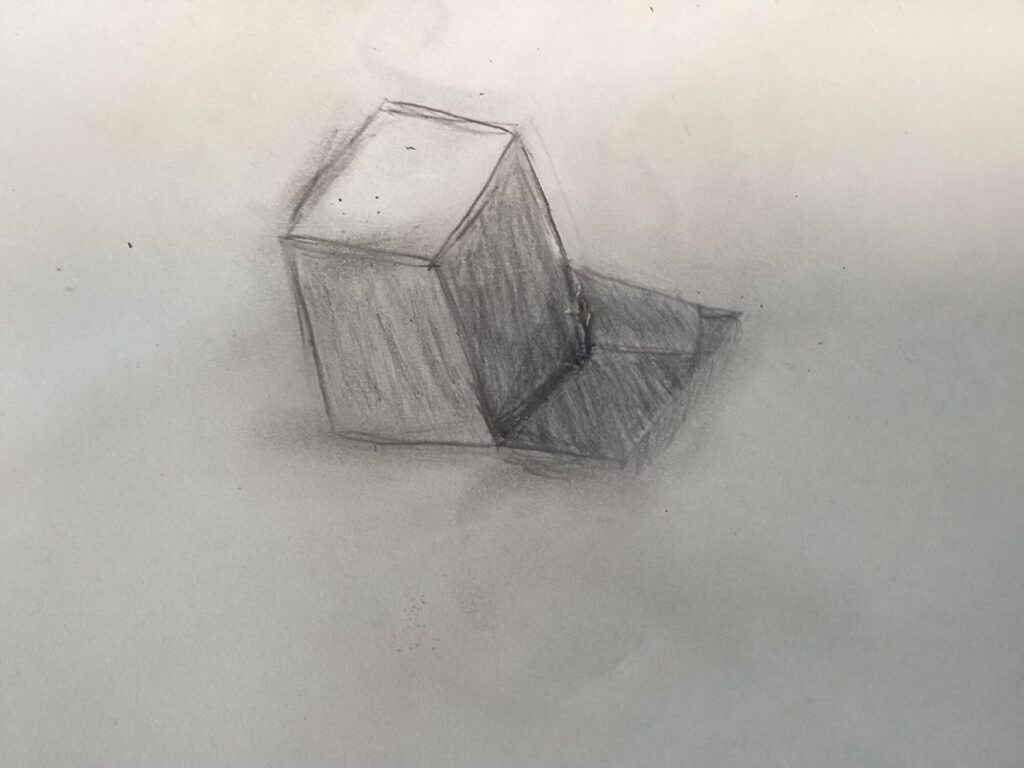 陰影に気をつけて描いた立方体