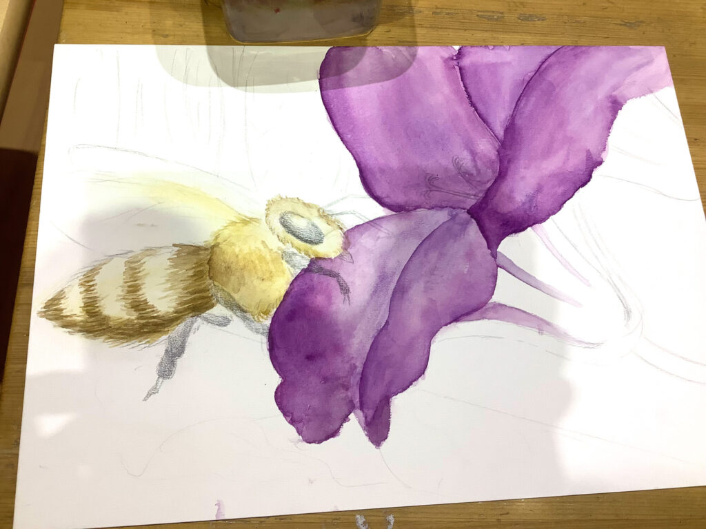 中学生の水彩画✨花と蜂