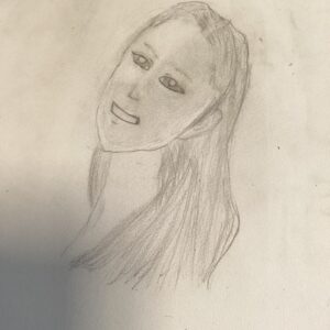 絵に描いた斜めを向いている女の人