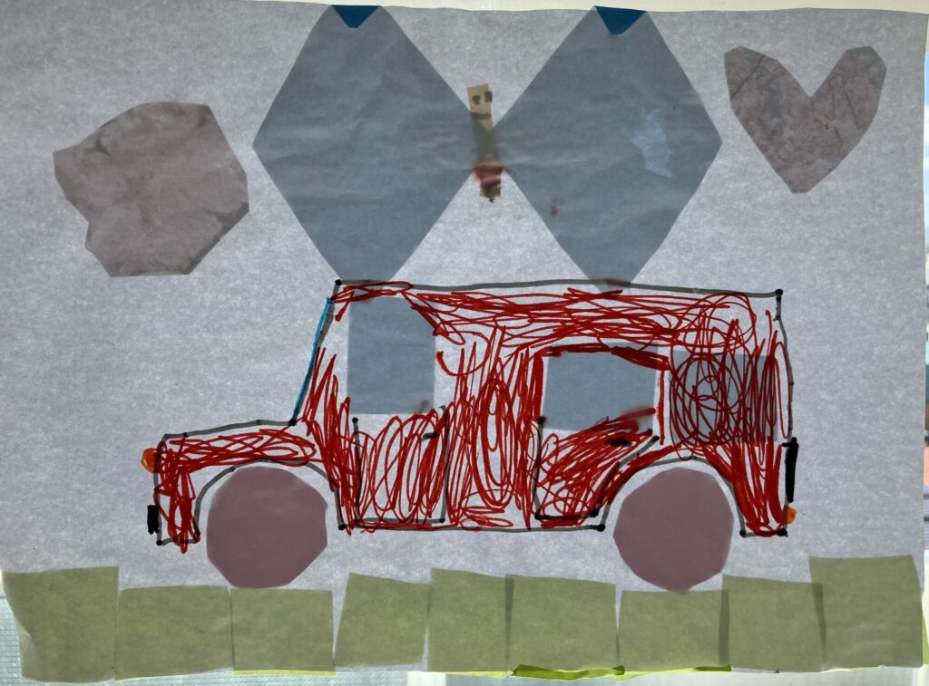 赤い車とちょうちょ