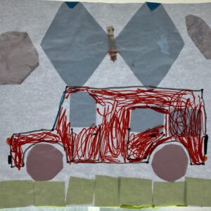 赤い車とちょうちょ