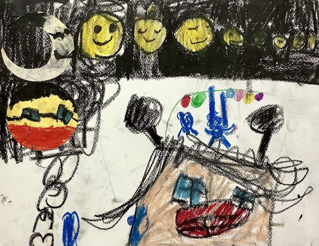 うさぎが月を見ながら踊っている