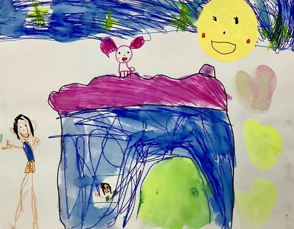 ママが帰って来て、いつきが喜んでいる