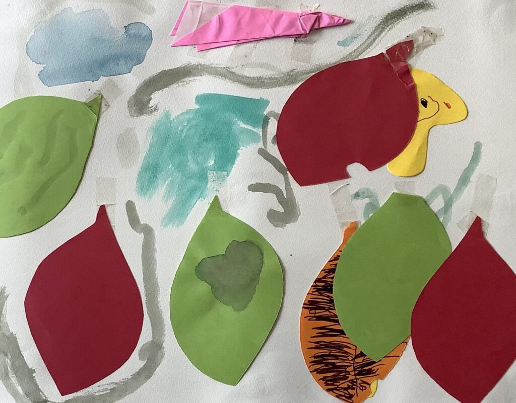 葉っぱに隠れている飛行機と家族