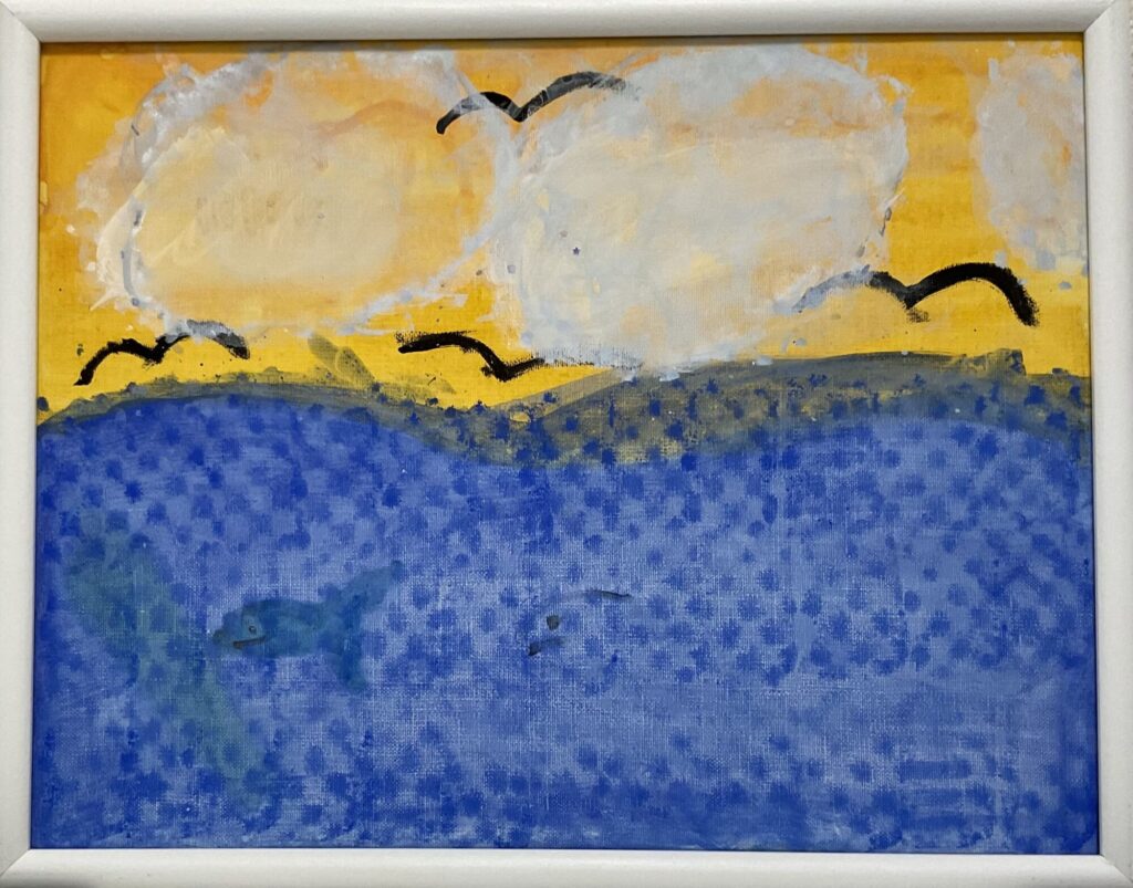 ゆうやけのうみからかえるかもめ