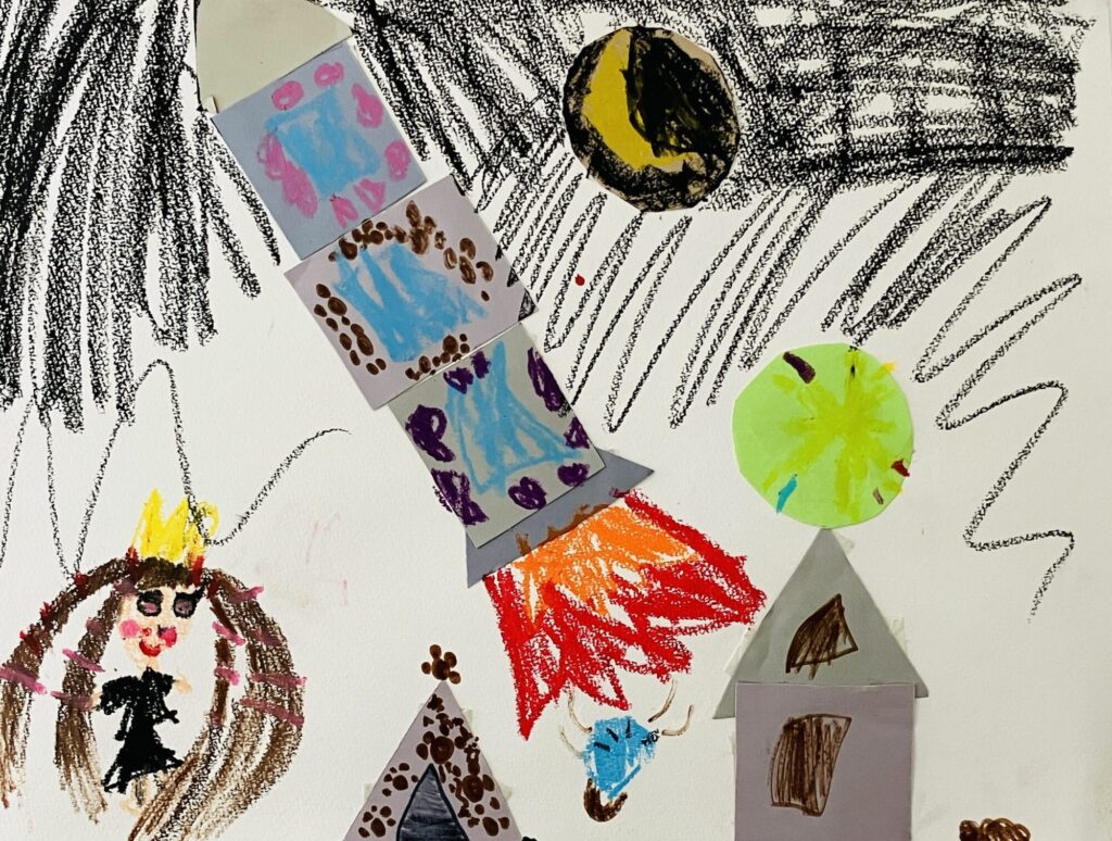 よるのロケットがとんでいる