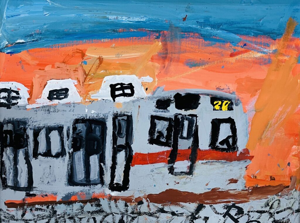 ゆうひをかけぬけるでん車