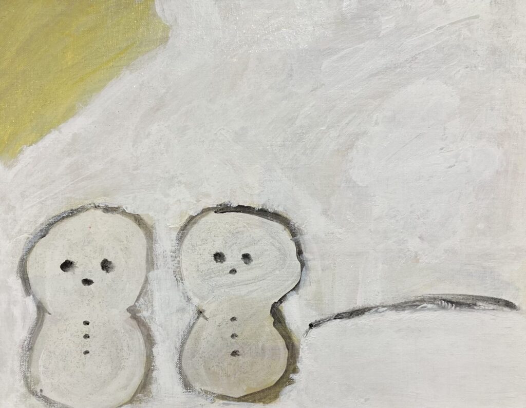 月にてらされた雪だるま