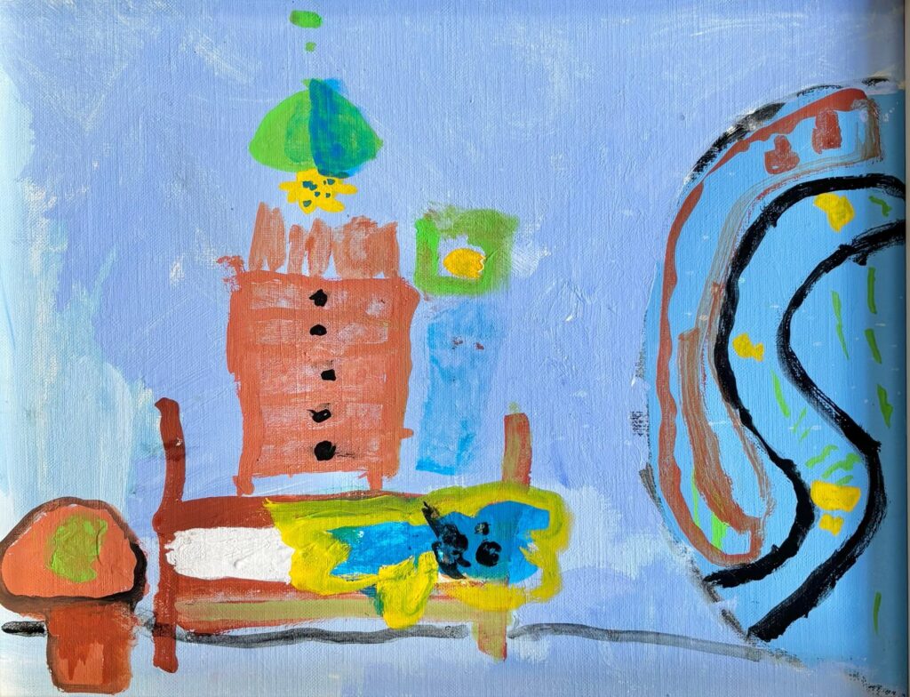 おうちからうさぎがしーがわをみているところ