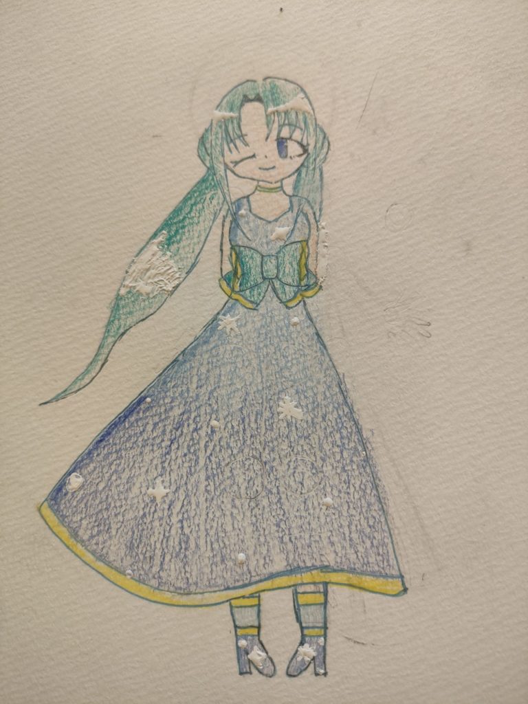 夜空をイメージしたスカートを着た女の子